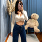 Maglia crop a costine